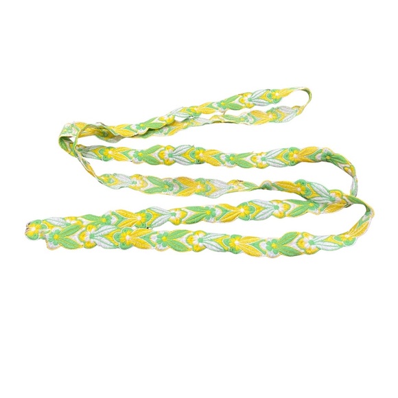 Vintage Accessories - Vintage 1970's 70's Mod Retro Floral Flower Yellow Green Belt Ribbon Trim Long